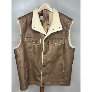 Scott James Men's Brown Button Up Vest With Fur Lining Size Medium NWTs